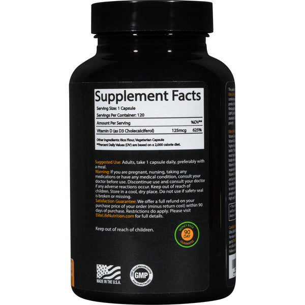 Vitamin D - 5000IU (125mcg) - Pure, Bioavailable Vitamin For Peak Health