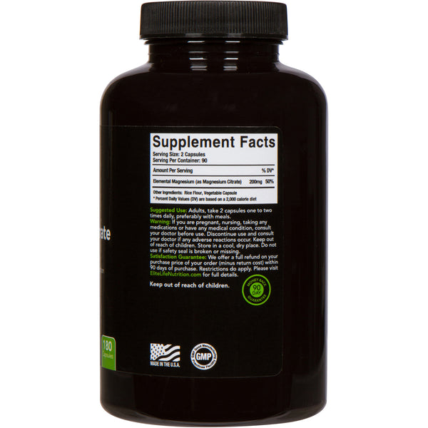 Magnesium Citrate - 200mg Per Serving - Pure, High-Potency, Bioavailable Mineral