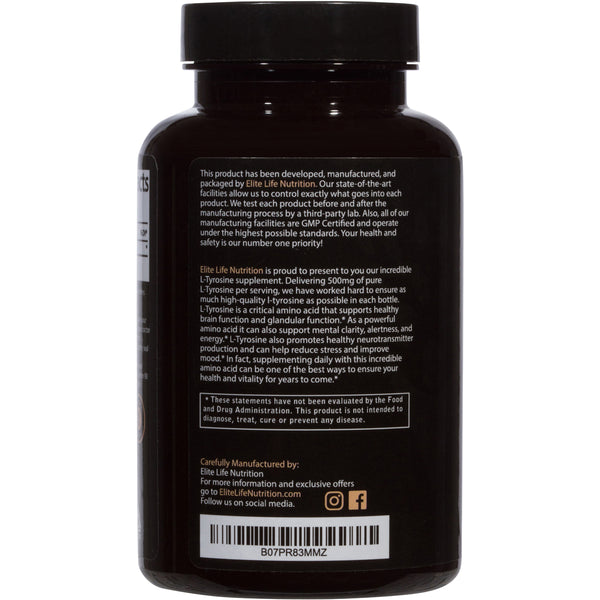 Pure L-Tyrosine 500mg - Powerful Nutrient For Brain Support